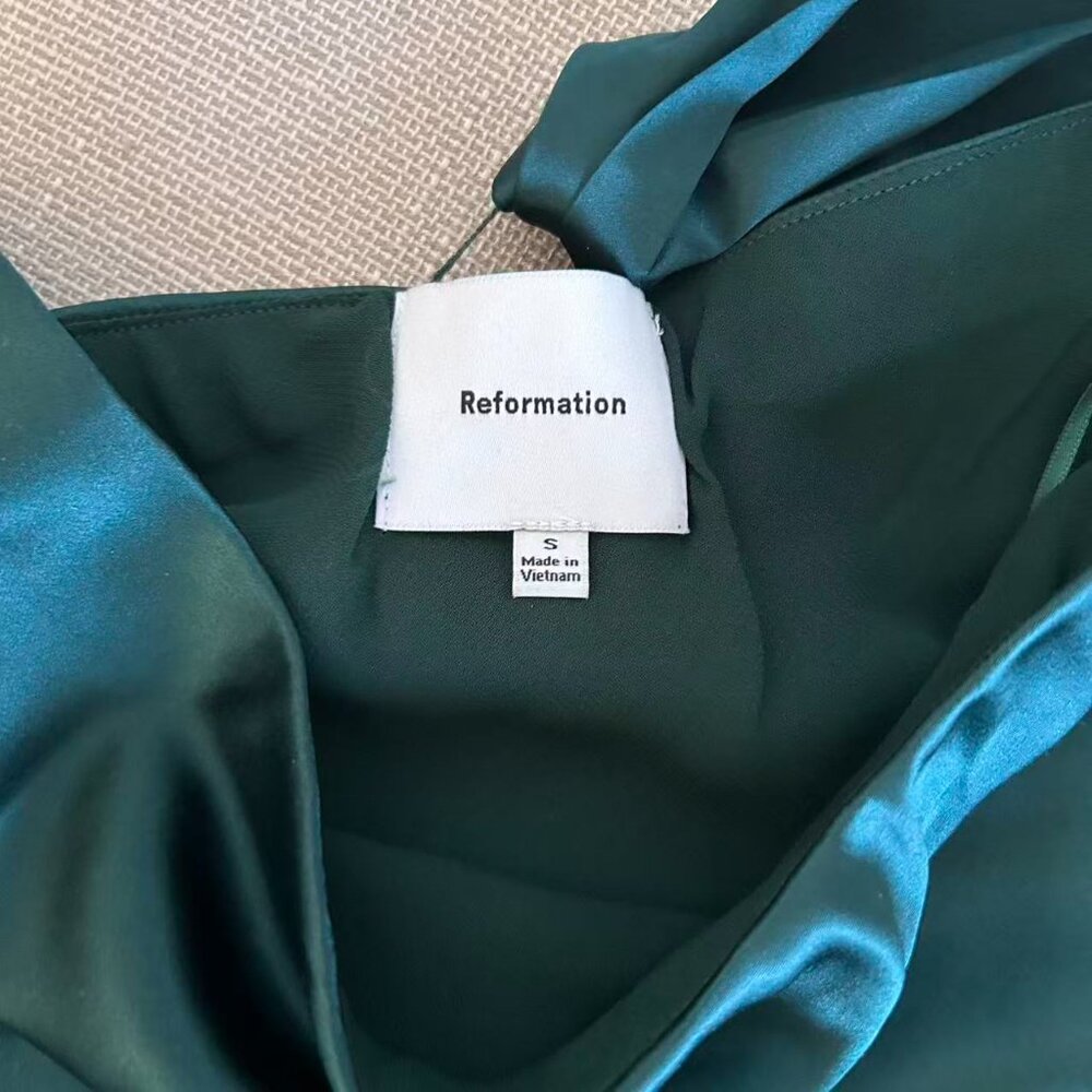 BEST Reformation Oren Silk Dress Small Forest Deep Green Party Cocktail Scarf - Picture 6 of 9